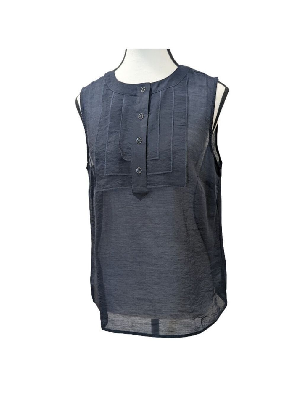 Cabi Louis Navy Semi Sheer Pintuck Blouse Quiet Luxury Minimalist Chic Top Small